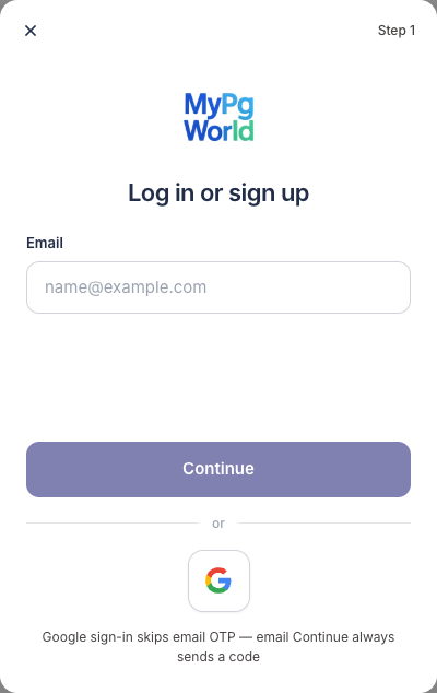 Log in or sign up modal with email field and Google button